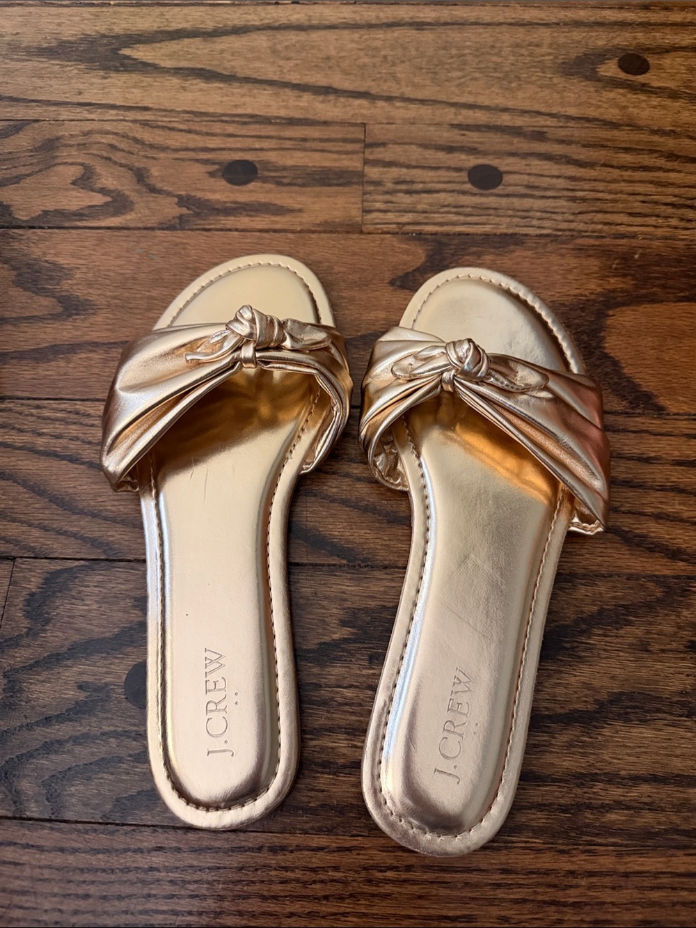J. Crew Metallic Gold Knot Slide Sandals